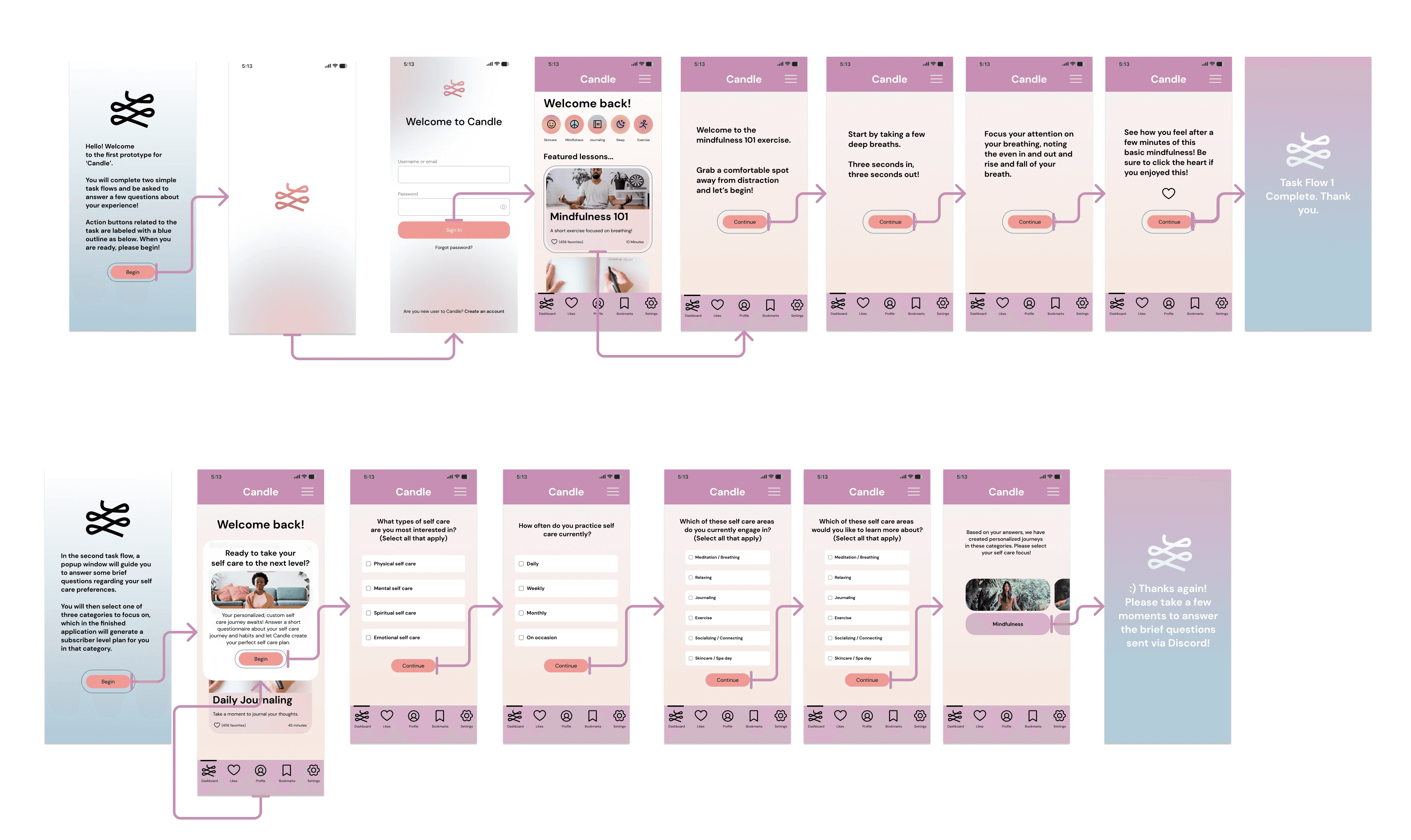 Candle prototype screens
