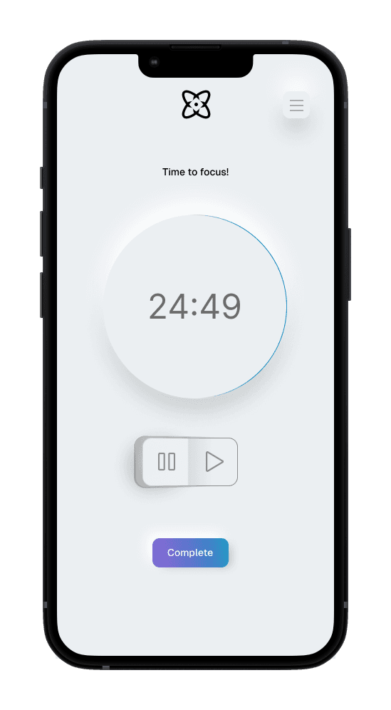 Nucleus timer and home screen, high fidelity